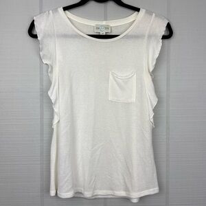 Jun & Ivy Cream Knit Tank Top Blouse Ruffle Sleeves Front Pocket Size XS